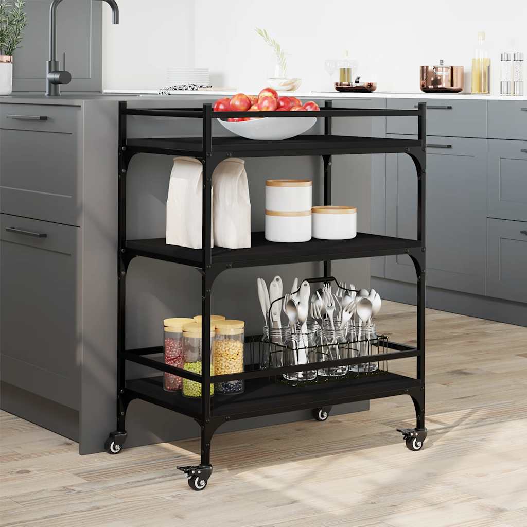 vidaXL Kitchen Trolley Black 65x40x86.5 cm Engineered Wood 3