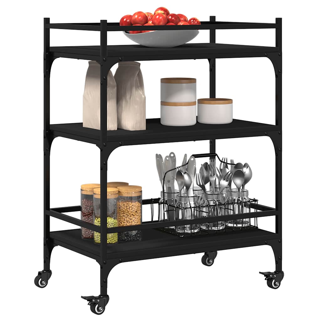 vidaXL Kitchen Trolley Black 65x40x86.5 cm Engineered Wood 6