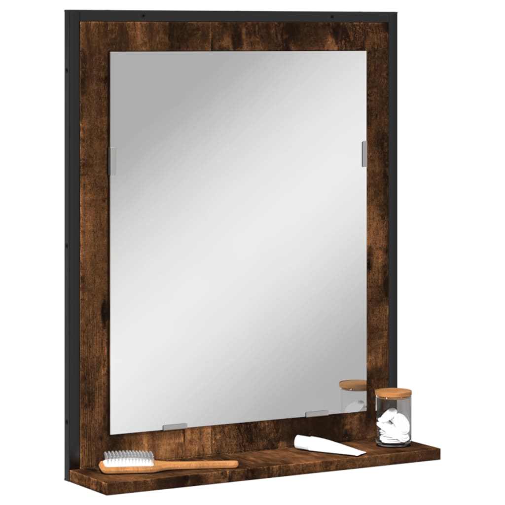 vidaXL Bathroom Mirror with Shelf Smoked Oak 50x12x60 cm Engineered Wood 1