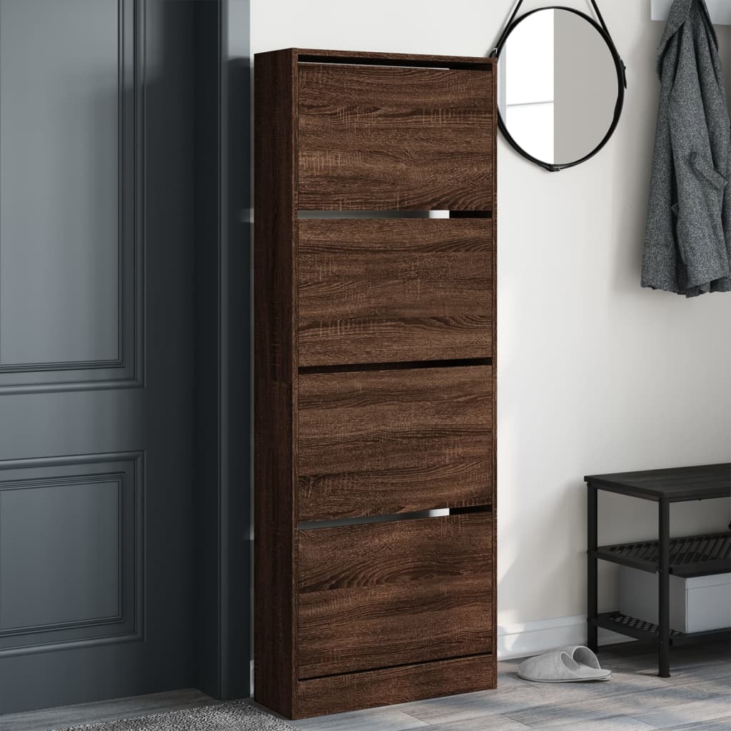 vidaXL Shoe Cabinet Brown Oak 60x21x163.5 cm Engineered Wood 3
