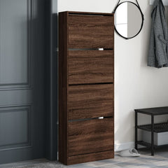 vidaXL Shoe Cabinet Brown Oak 60x21x163.5 cm Engineered Wood 3