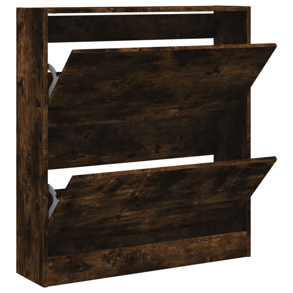 vidaXL Shoe Cabinet Smoked Oak 80x21x87.5 cm Engineered Wood 2