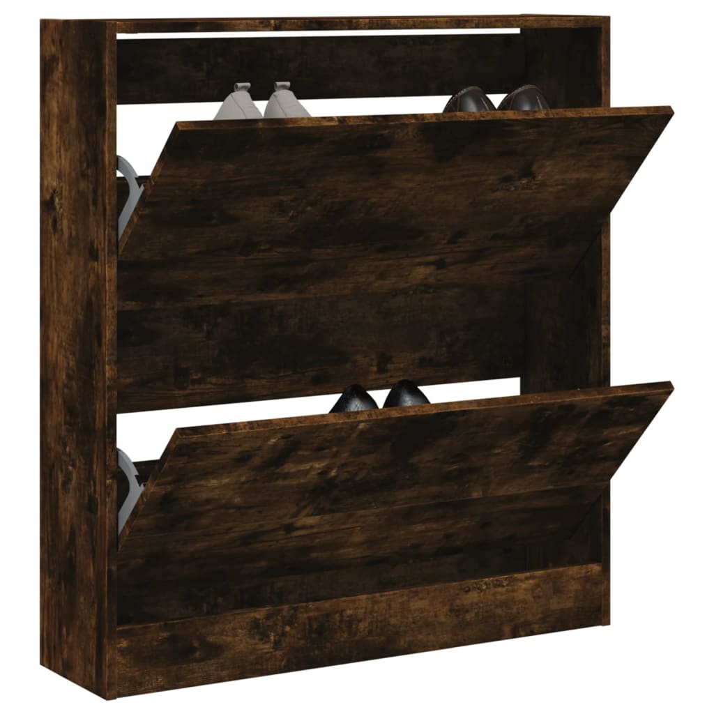 vidaXL Shoe Cabinet Smoked Oak 80x21x87.5 cm Engineered Wood 1