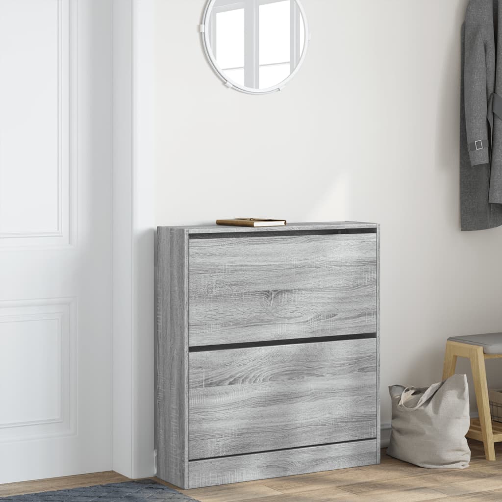 vidaXL Shoe Cabinet Grey Sonoma 80x21x87.5 cm Engineered Wood 3