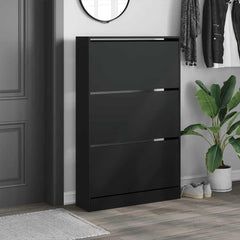 vidaXL Shoe Cabinet Black 80x21x125.5 cm Engineered Wood 3