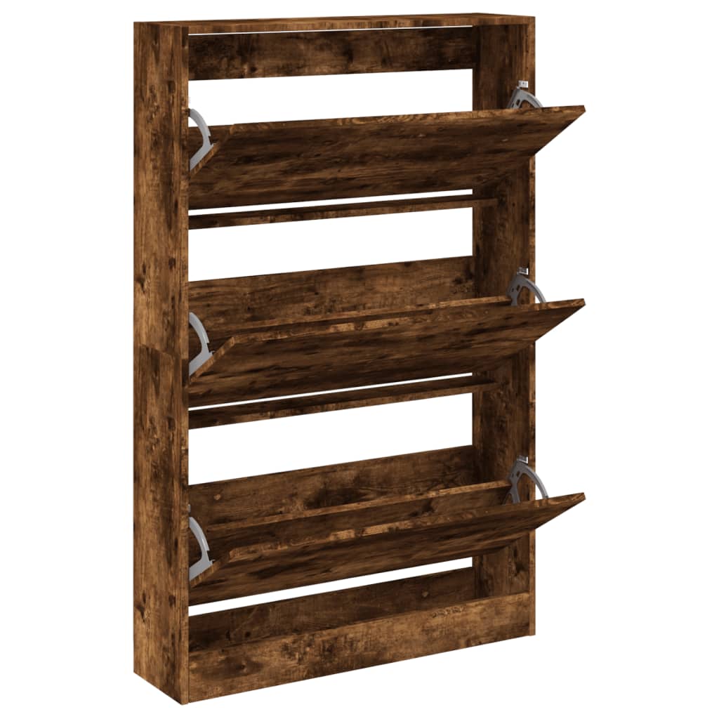 vidaXL Shoe Cabinet Smoked Oak 80x21x125.5 cm Engineered Wood 2