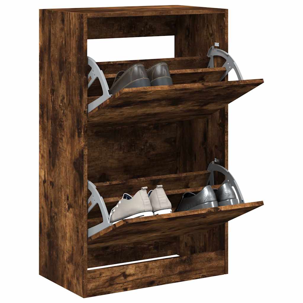 vidaXL Shoe Cabinet Smoked Oak 60x34x96.5 cm Engineered Wood 1