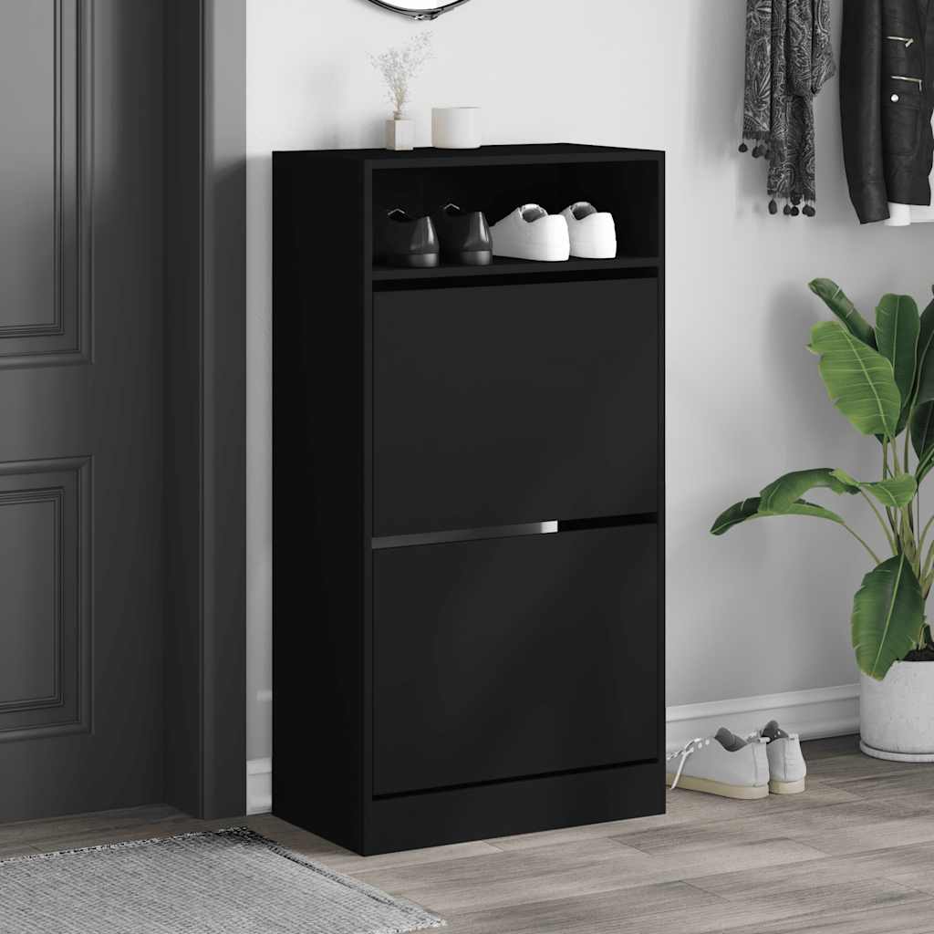 vidaXL Shoe Cabinet Black 60x34x116 cm Engineered Wood 3