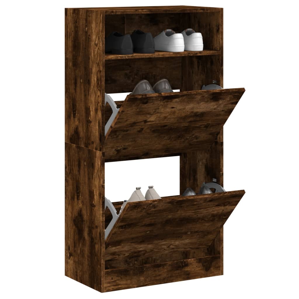 vidaXL Shoe Cabinet Smoked Oak 60x34x116 Engineered Wood 1