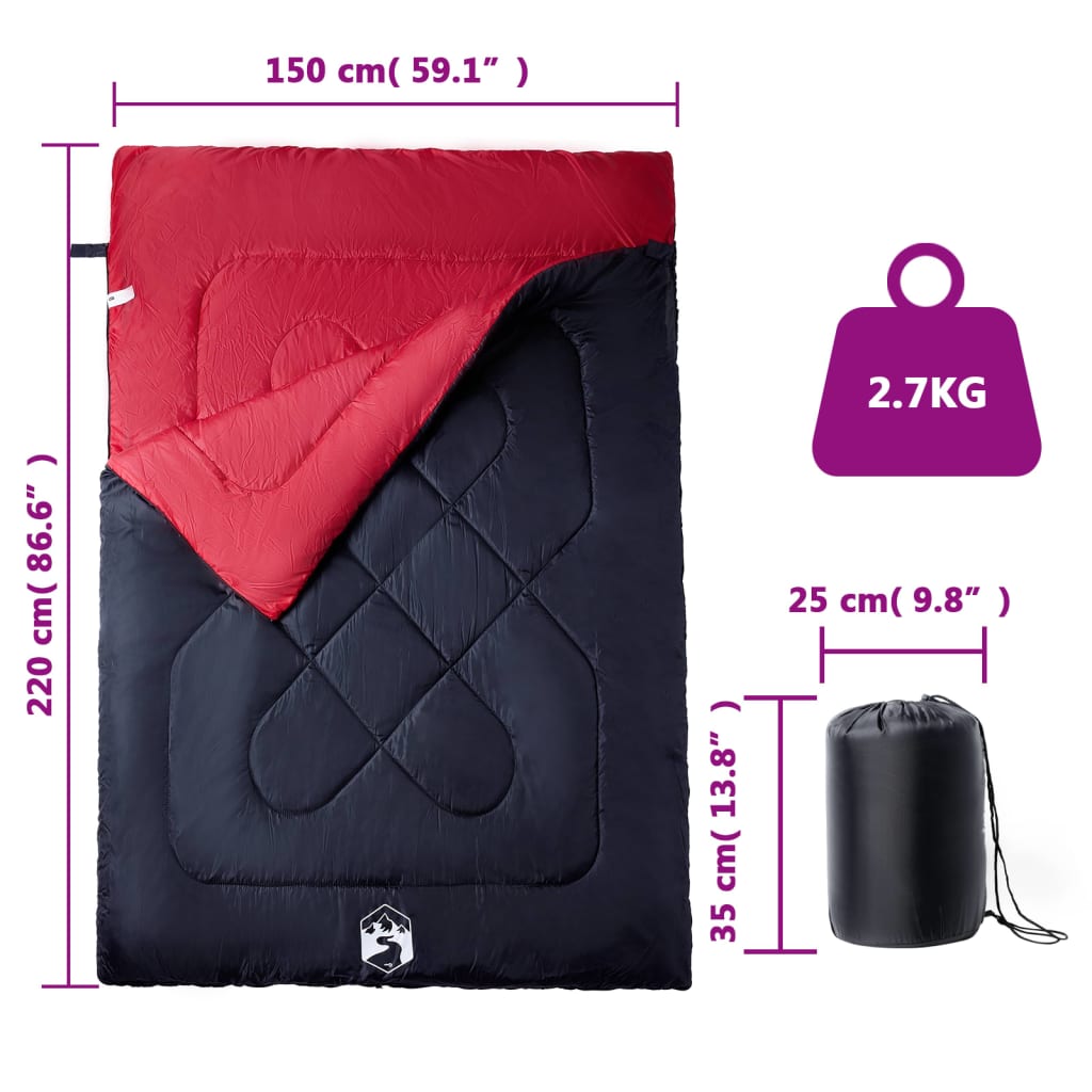 Double Sleeping Bag with Pillows for Adults Camping 3-4 Seasons Black and red