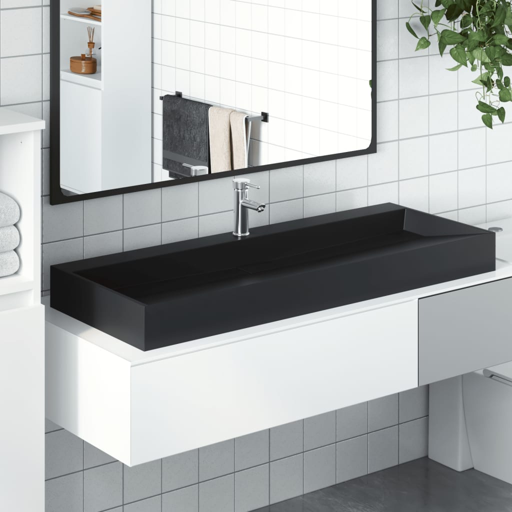 Wash Basin Mineral Cast/Marble Cast Black 120 cm 46 cm