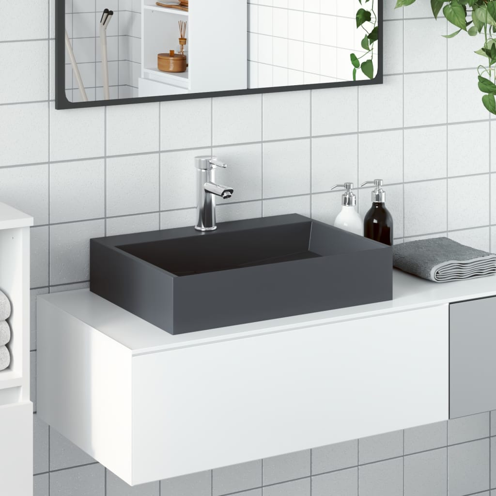 Wash Basin Mineral Cast/Marble Cast Anthracite 50 cm 38 cm