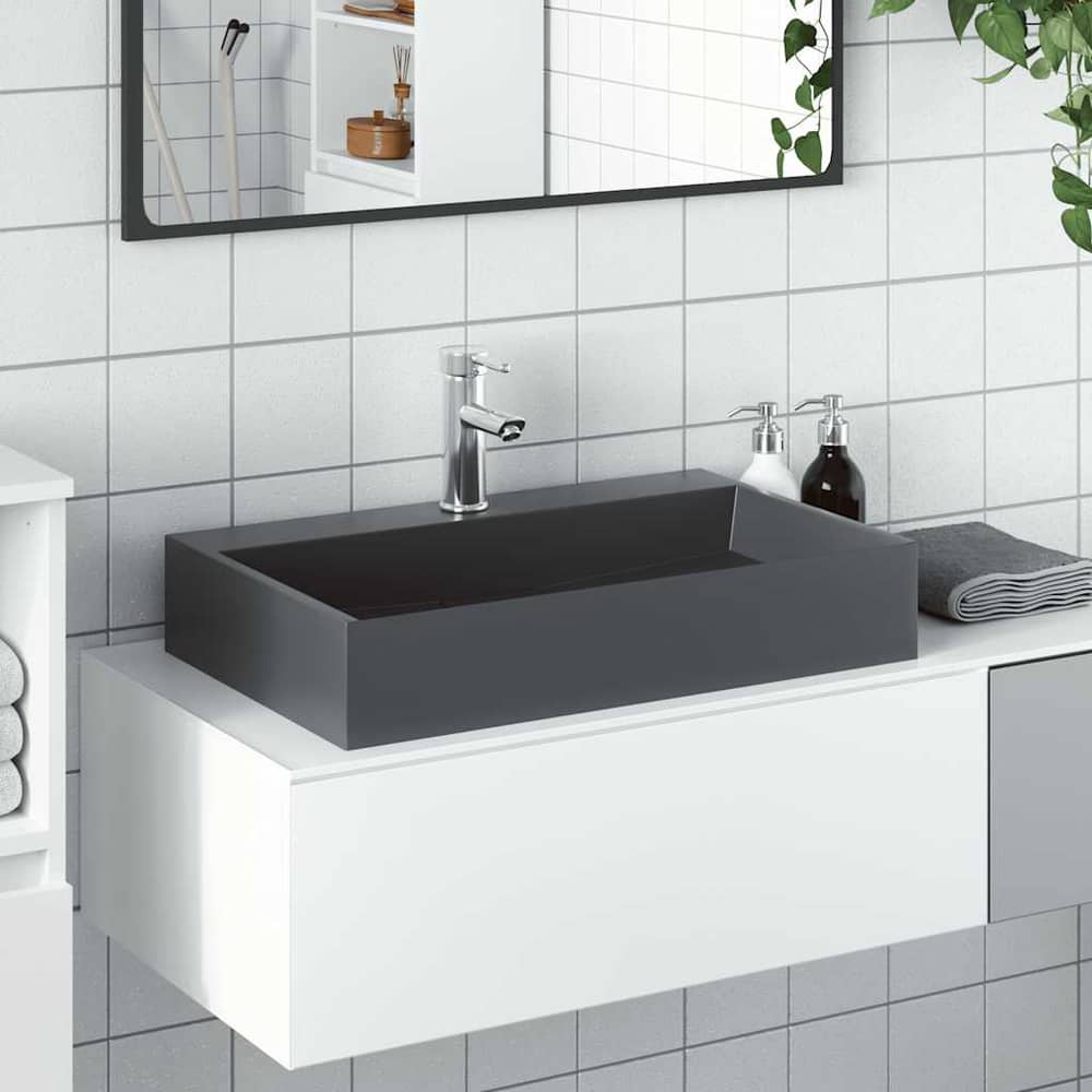 Wash Basin Mineral Cast/Marble Cast Anthracite 60 cm 38 cm