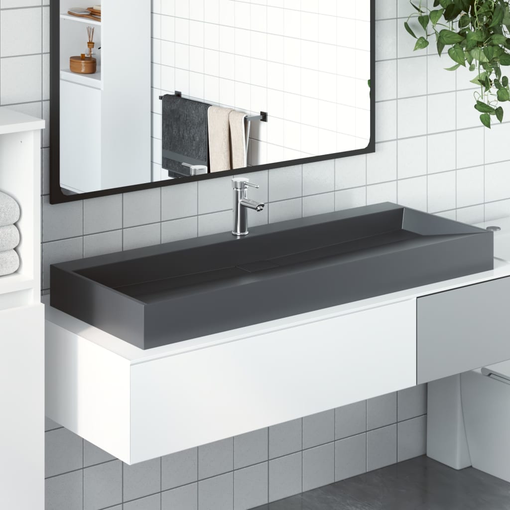 Wash Basin Mineral Cast/Marble Cast Anthracite 120 cm 46 cm