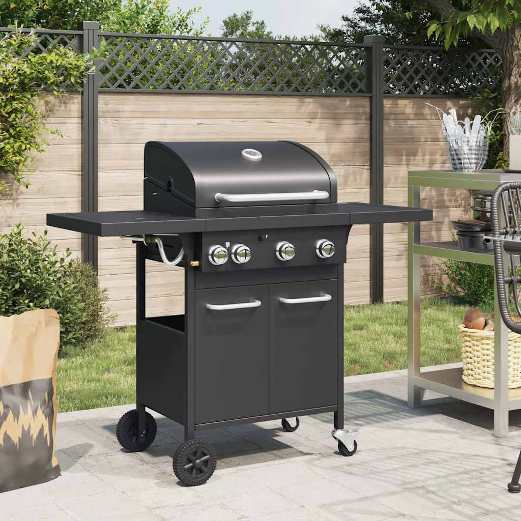 Gas BBQ Grill with Black Powder-coated Steel 4 Burners