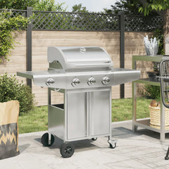 Gas BBQ Grill with Silver Stainless Steel 4 Burners
