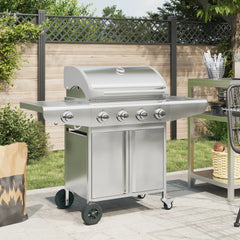 Gas BBQ Grill with Silver Stainless Steel 5 burners