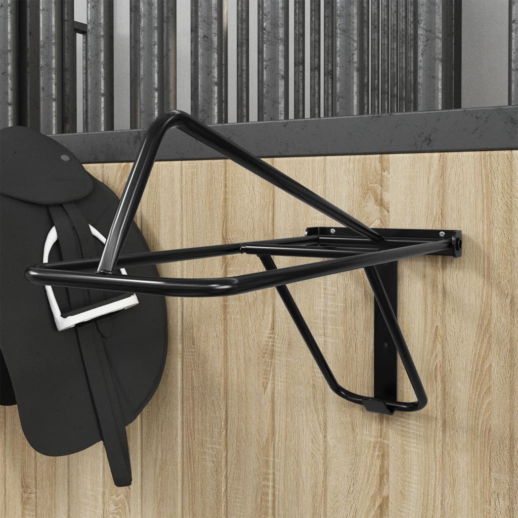 vidaXL Foldable Saddle Rack Wall Mounted Black Iron 3