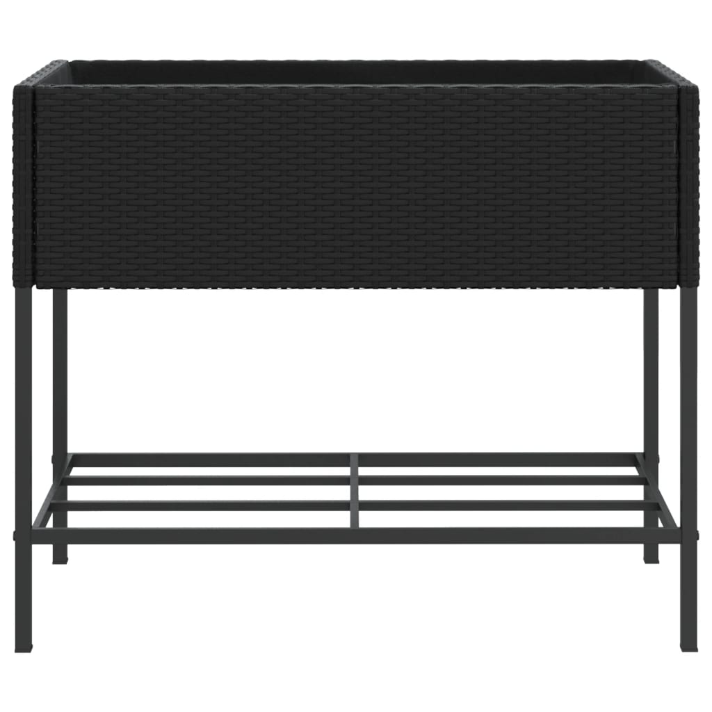 Garden Planter with Shelf Poly Rattan Width 90 cm Black