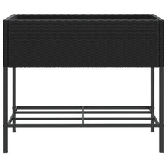 Garden Planter with Shelf Poly Rattan Width 90 cm Black