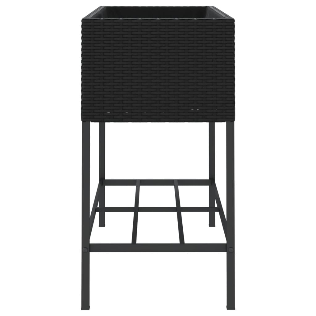 Garden Planter with Shelf Poly Rattan Width 90 cm Black