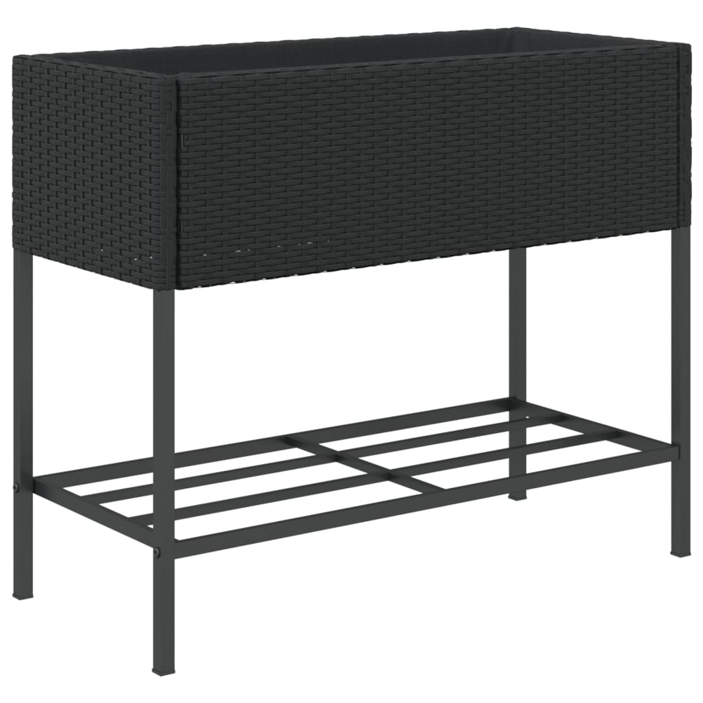 Garden Planter with Shelf Poly Rattan Width 90 cm Black