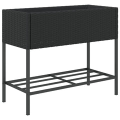 Garden Planter with Shelf Poly Rattan Width 90 cm Black