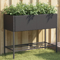 Garden Planter with Shelf Poly Rattan Width 90 cm Black