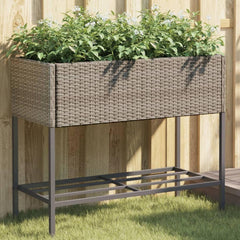 Garden Planter with Shelf Poly Rattan Width 90 cm Grey