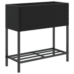 vidaXL Garden Planter with Shelf Black Poly Rattan 2
