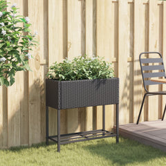 vidaXL Garden Planter with Shelf Black Poly Rattan 3