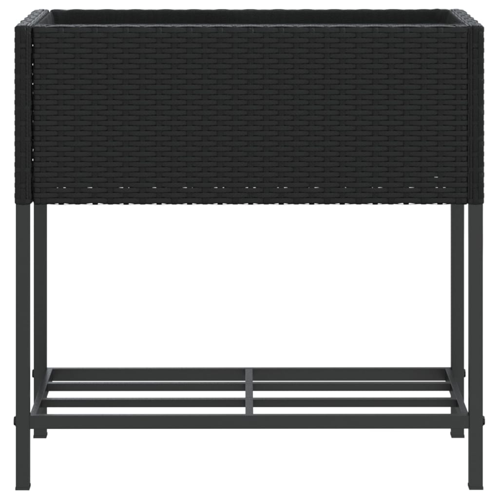 vidaXL Garden Planter with Shelf Black Poly Rattan 5