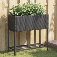 vidaXL Garden Planter with Shelf Black Poly Rattan 1