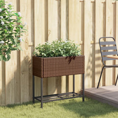 vidaXL Garden Planter with Shelf Brown Poly Rattan 3