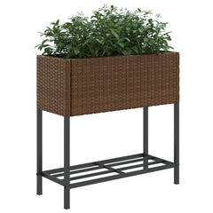 vidaXL Garden Planter with Shelf Brown Poly Rattan 4