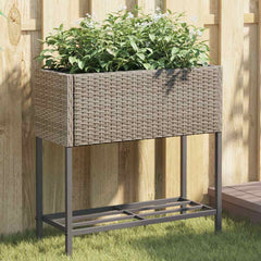 vidaXL Garden Planter with Shelf Grey Poly Rattan 1