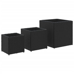 vidaXL Garden Planters 3 pcs Black Poly Rattan 2