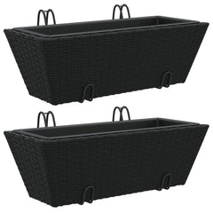 vidaXL Planters with hooks 2 pcs Black Poly Rattan 2