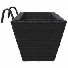vidaXL Planters with hooks 2 pcs Black Poly Rattan 6