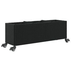 vidaXL Garden Planter with Wheels and 3 Pots Black 107x32x38 cm Poly Rattan 2