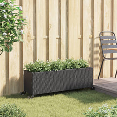 vidaXL Garden Planter with Wheels and 3 Pots Black 107x32x38 cm Poly Rattan 3