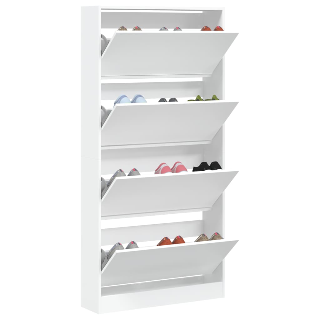 vidaXL Shoe Cabinet with 4 Flip-Drawers White 80x21x163.5 cm 4