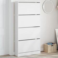 vidaXL Shoe Cabinet with 4 Flip-Drawers White 80x21x163.5 cm 1