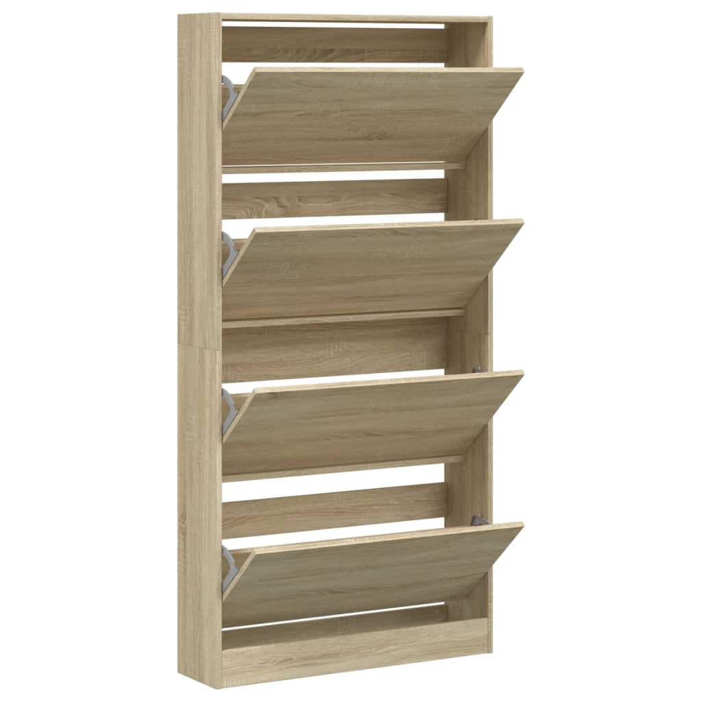 vidaXL Shoe Cabinet with 4 Flip-Drawers Sonoma Oak 80x21x163.5 cm 5