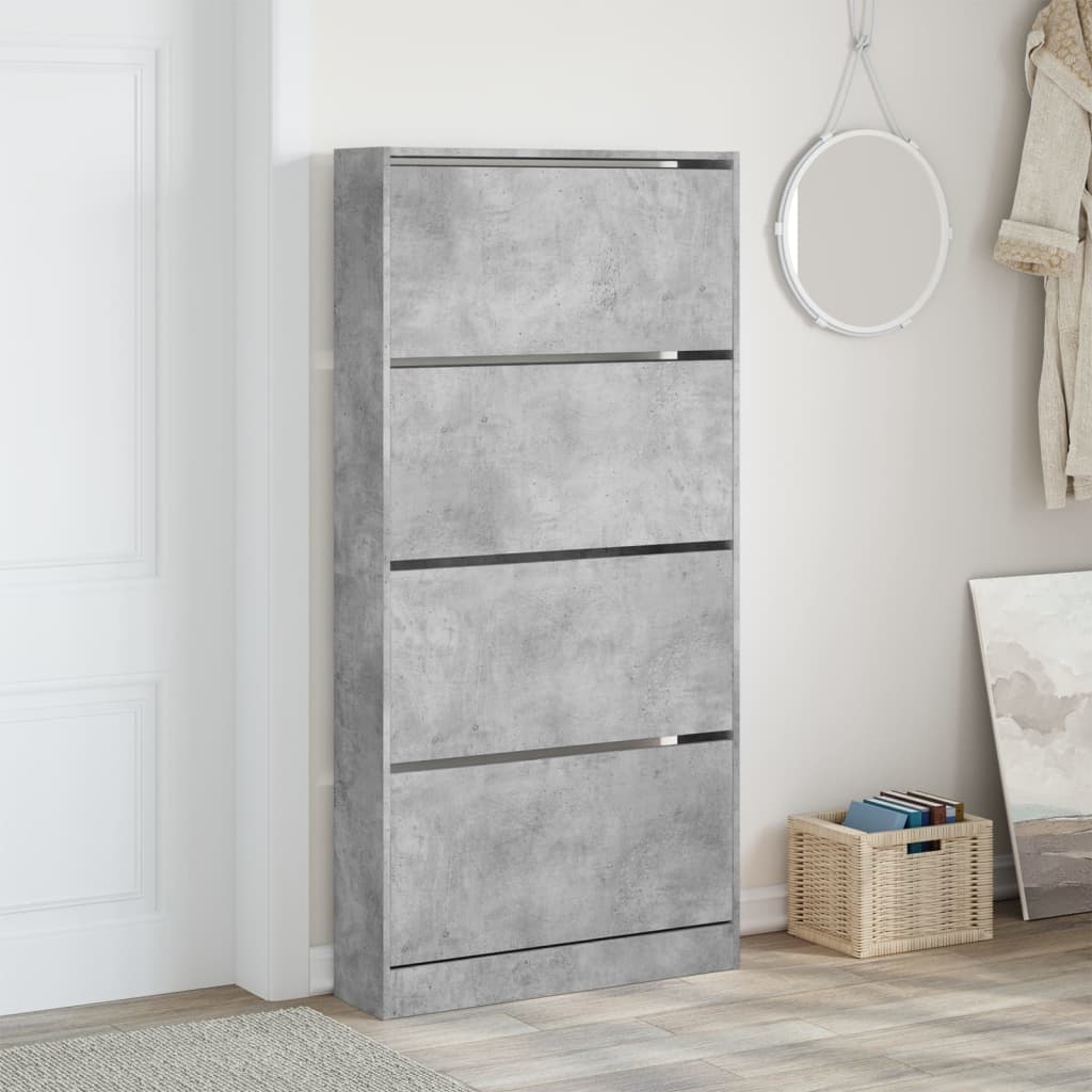 vidaXL Shoe Cabinet with 4 Flip-Drawers Concrete Grey 80x21x163.5 cm 3
