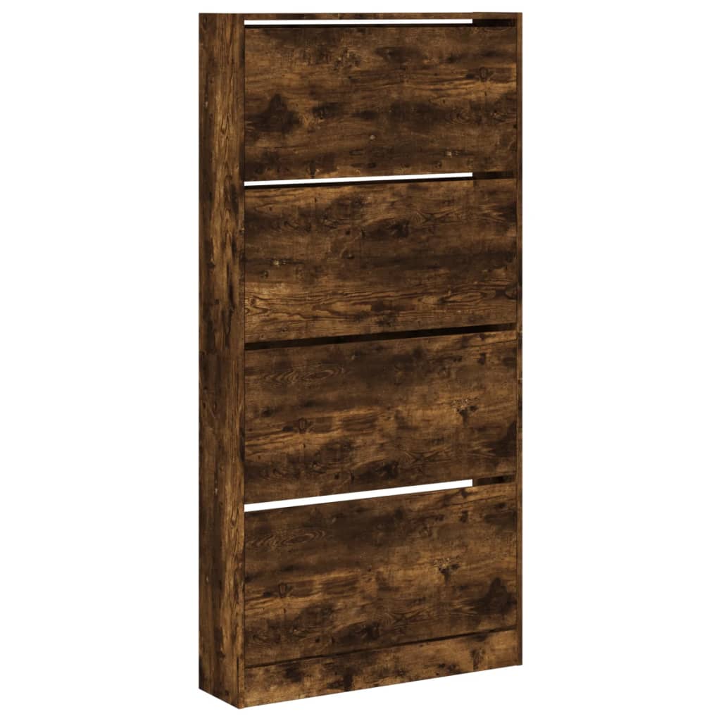 vidaXL Shoe Cabinet with 4 Flip-Drawers Smoked Oak 80x21x163.5 cm 2