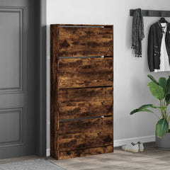 vidaXL Shoe Cabinet with 4 Flip-Drawers Smoked Oak 80x21x163.5 cm 3