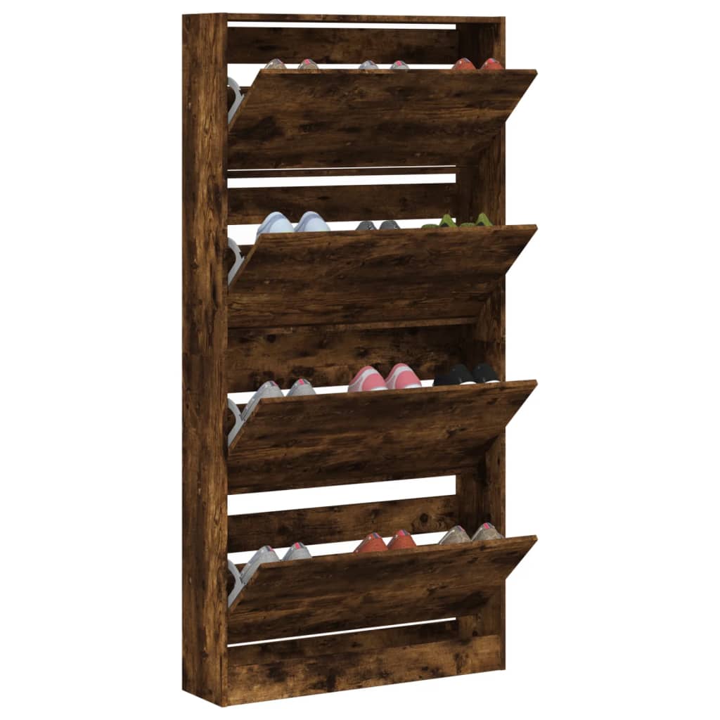 vidaXL Shoe Cabinet with 4 Flip-Drawers Smoked Oak 80x21x163.5 cm 4