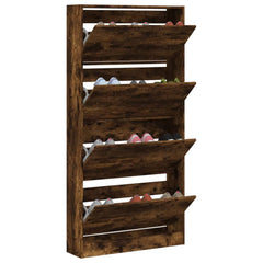 vidaXL Shoe Cabinet with 4 Flip-Drawers Smoked Oak 80x21x163.5 cm 4