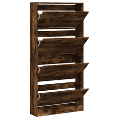 vidaXL Shoe Cabinet with 4 Flip-Drawers Smoked Oak 80x21x163.5 cm 5
